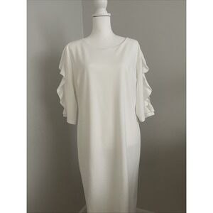 Cato Women's Dress Round Neck Lace Ruffle Detail Short Sleeve White 16